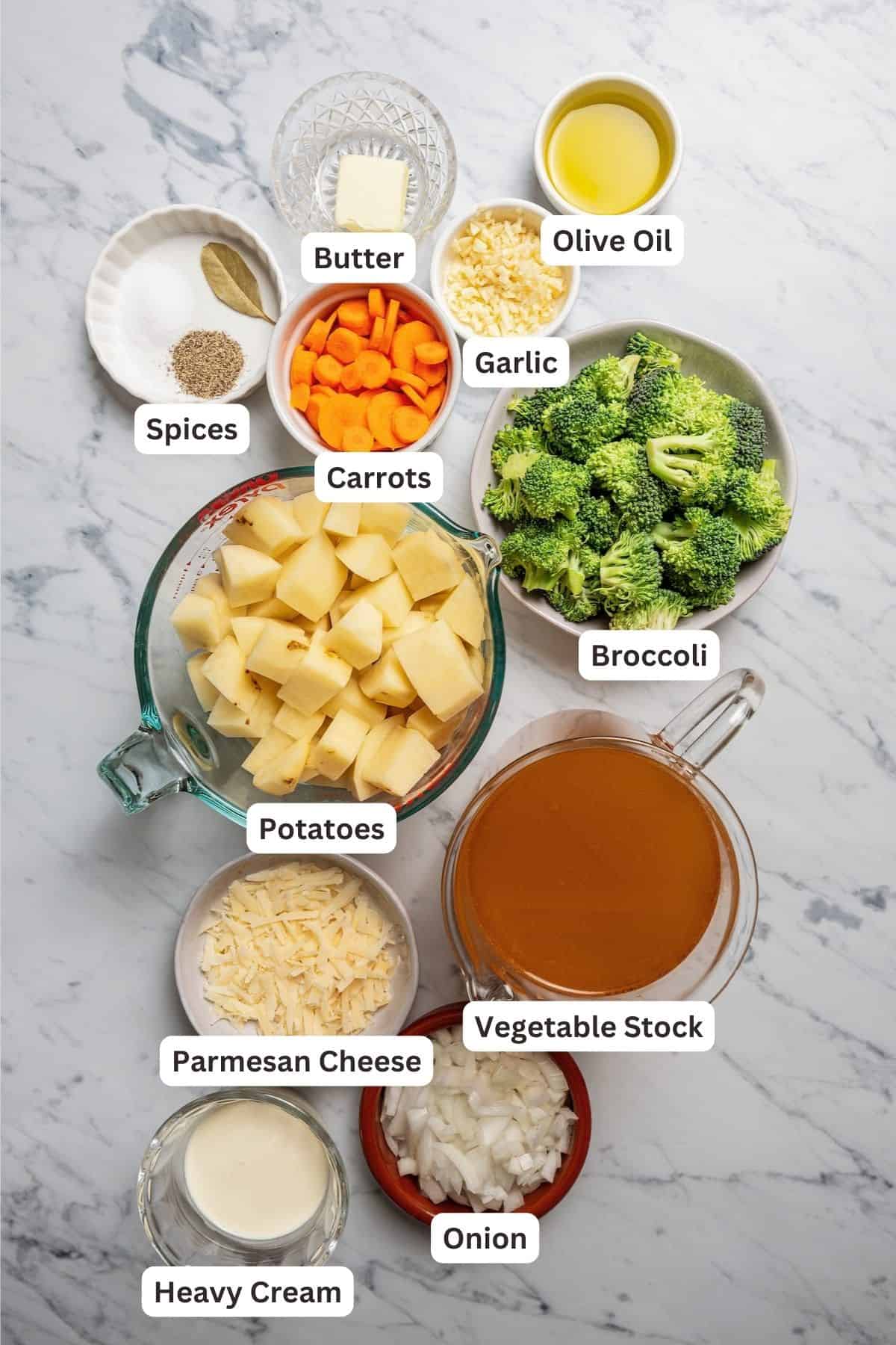 Ingredients for Broccoli Potato Soup.