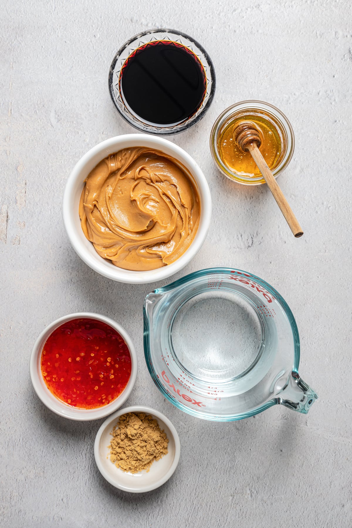 Ingredients for peanut dipping sauce.
