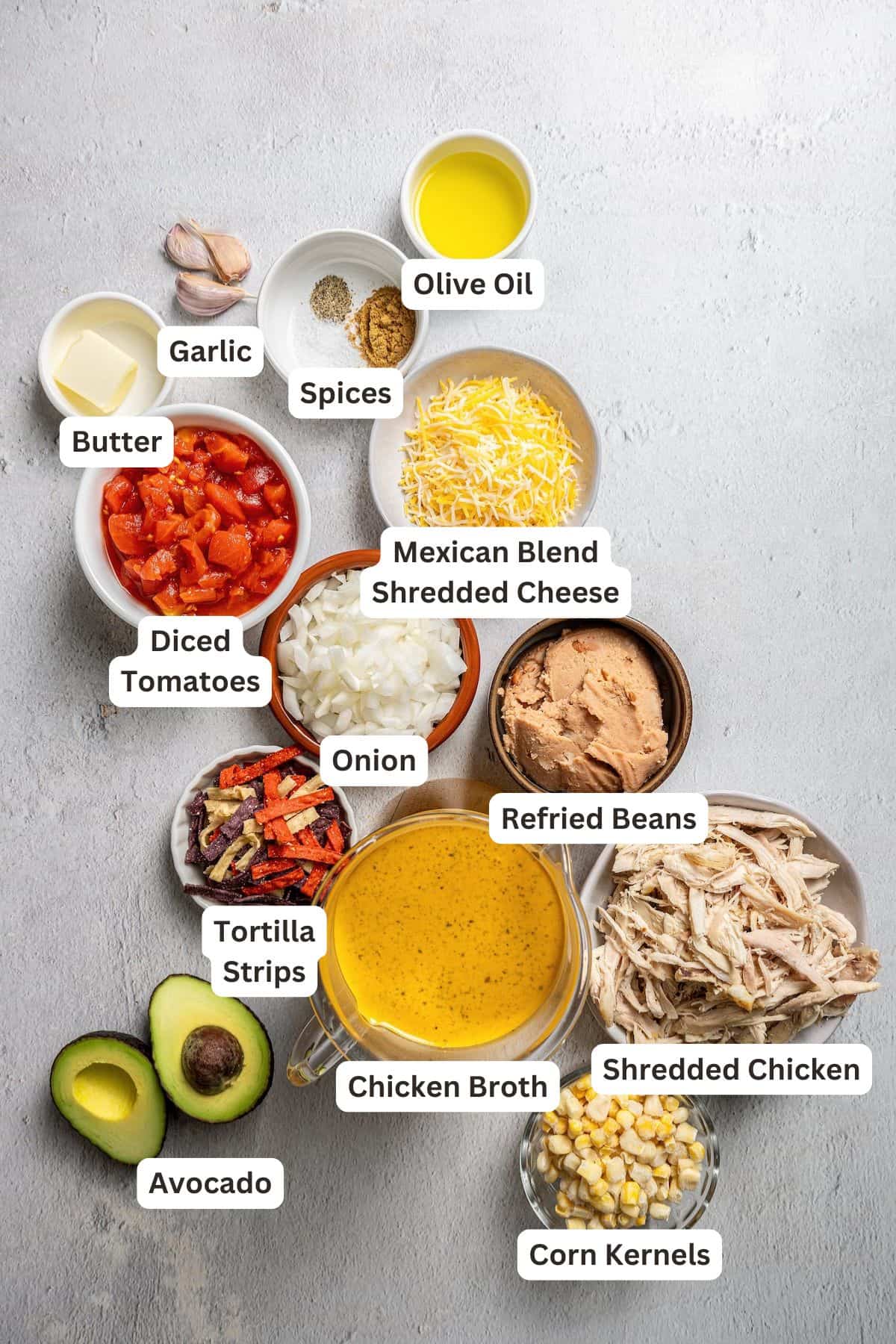 Ingredients for Chicken Tortilla Soup.