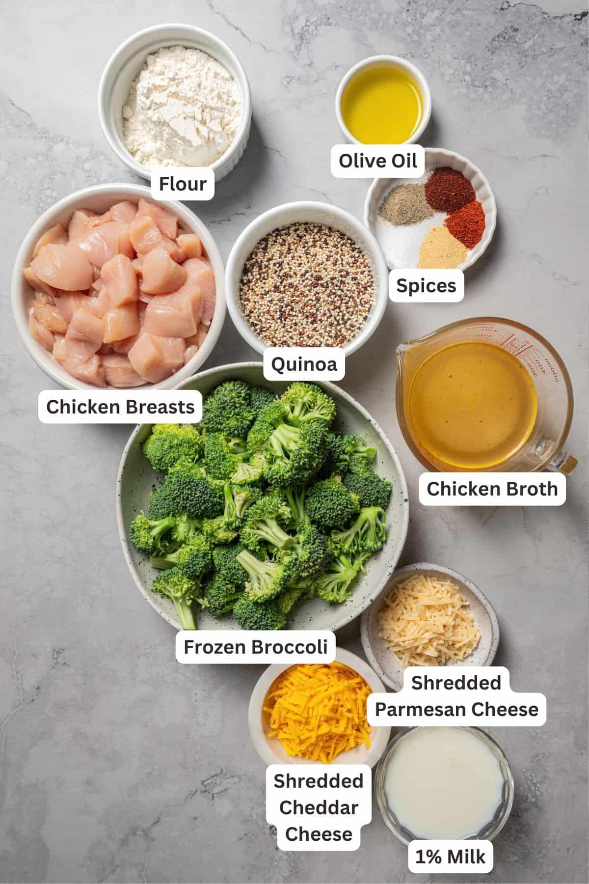 Ingredients for Chicken and Broccoli Casserole.