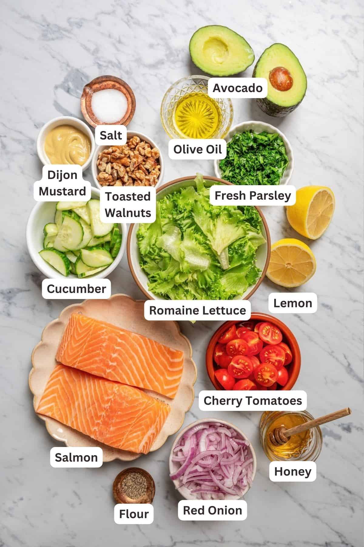 Ingredients for Chopped Salmon Salad.