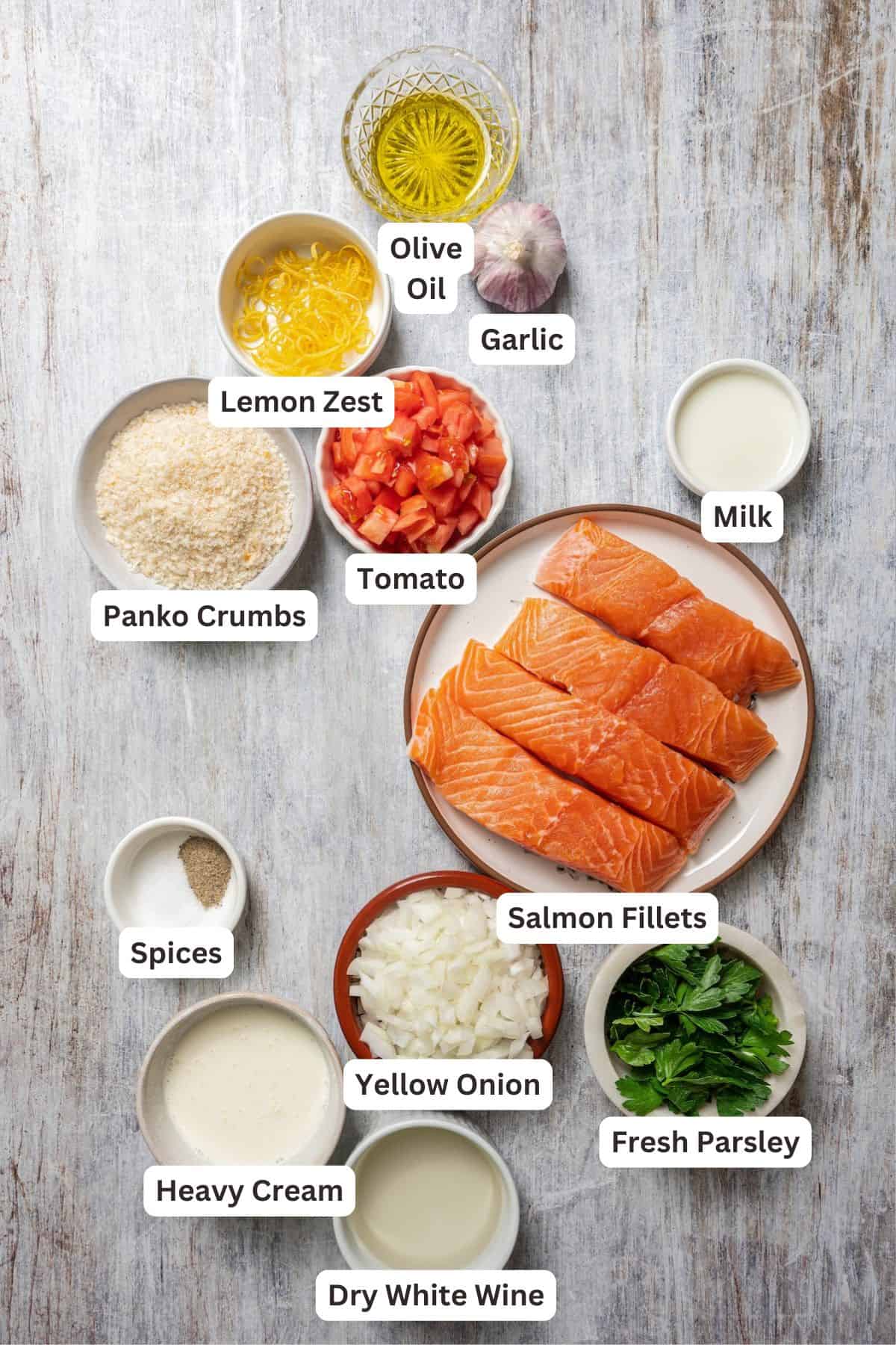 Ingredients for Panko Crusted Salmon.