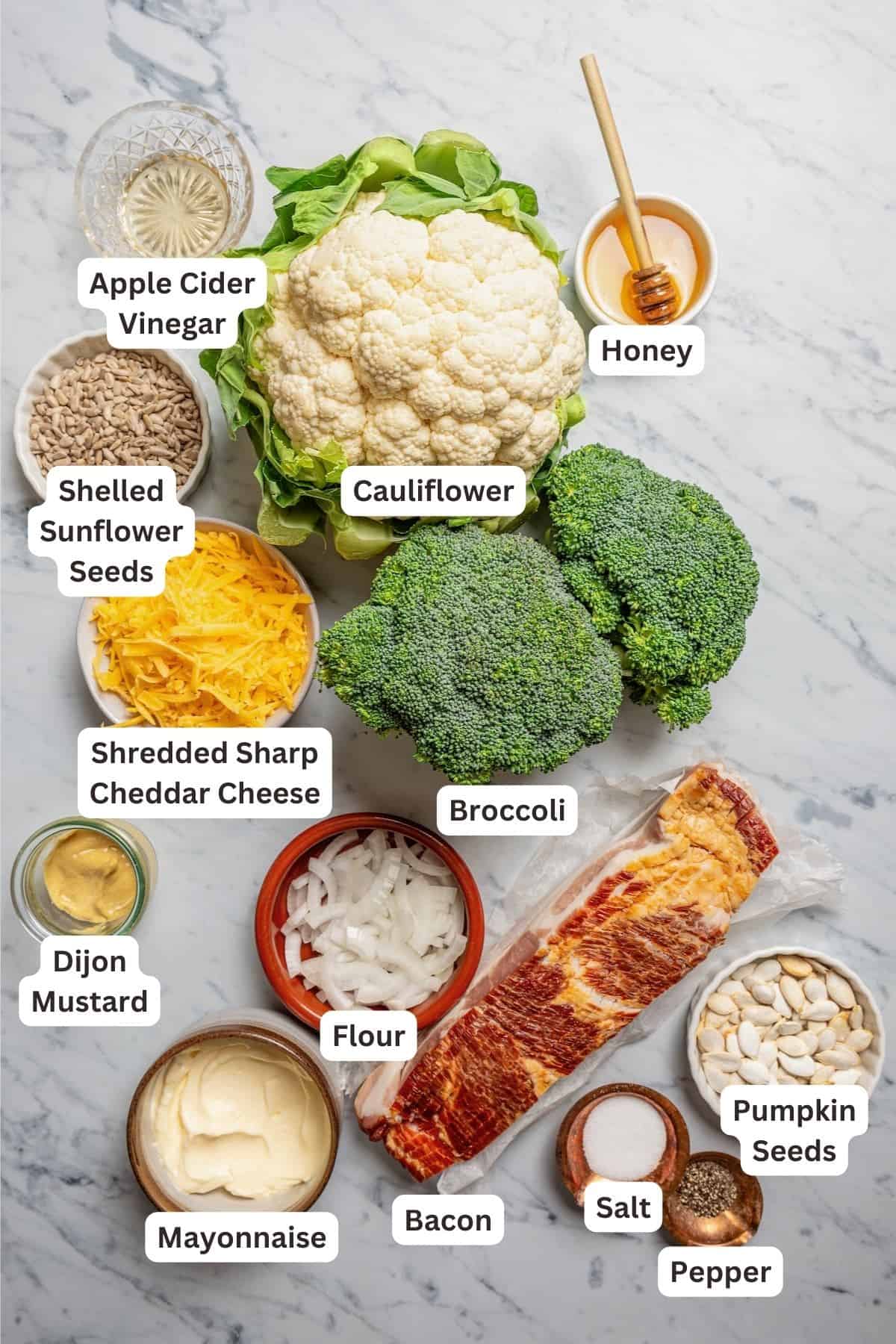 Ingredients for Broccoli Cauliflower Salad.