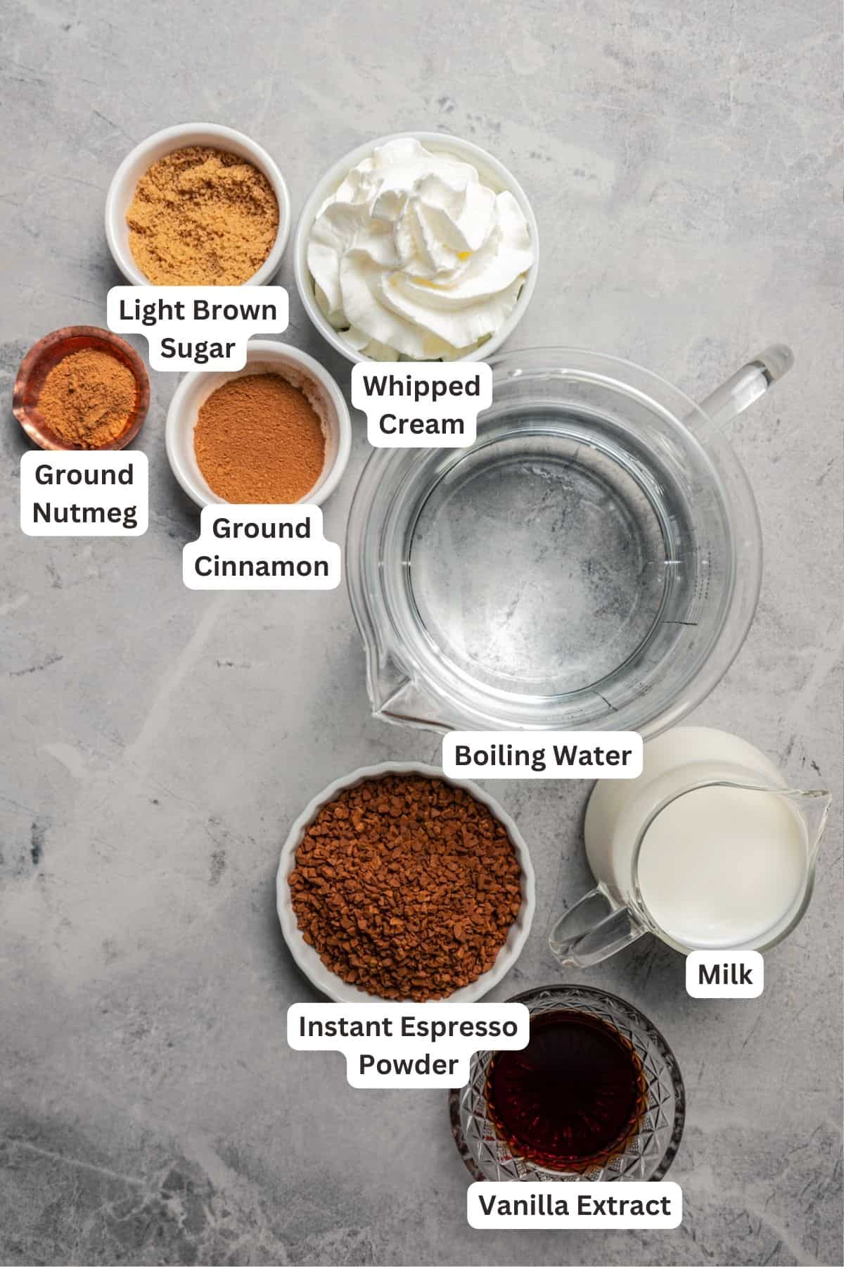 Ingredients for Starbucks Cinnamon Dolce Latte.