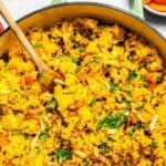 Mediterranean rice recipe Pinterest image.