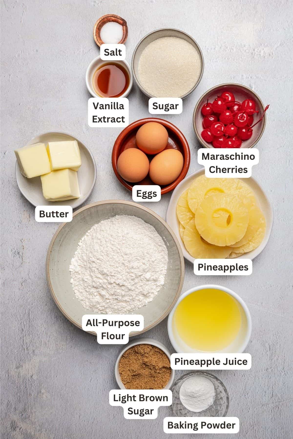 Ingredients for Pineapple Upside Down Cake.