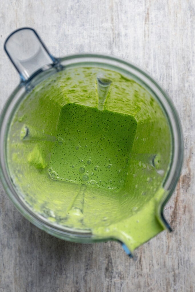 Cilantro-lime dressing in a blender.