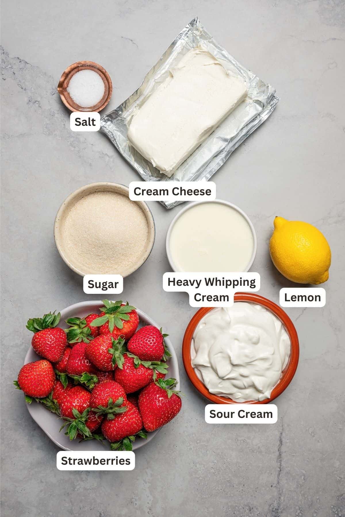 Ingredients for Strawberry Cheesecake Ice Cream.