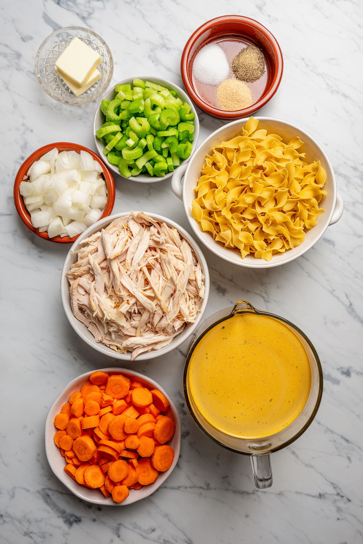 Ingredients for turkey noodle soup.
