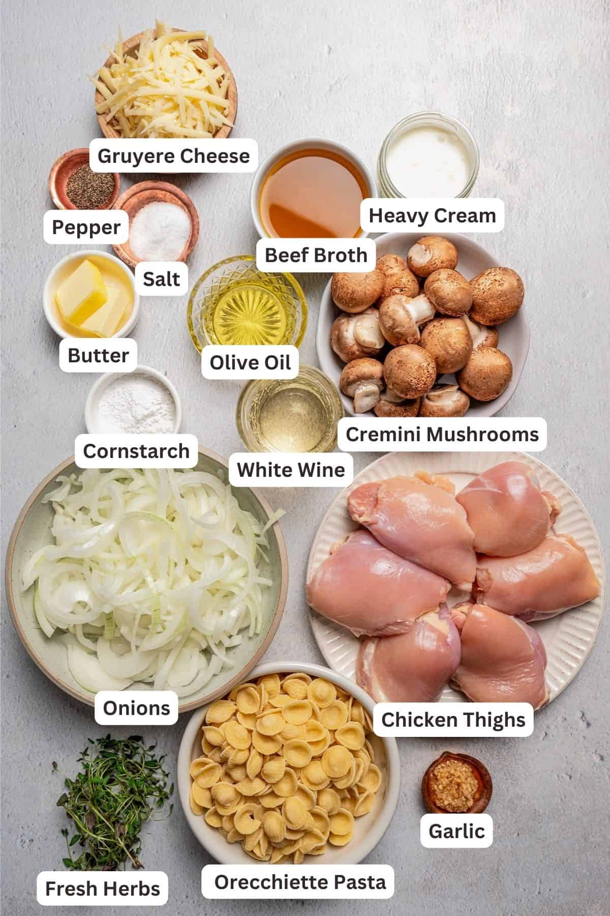 Ingredients for French Onion Pasta.