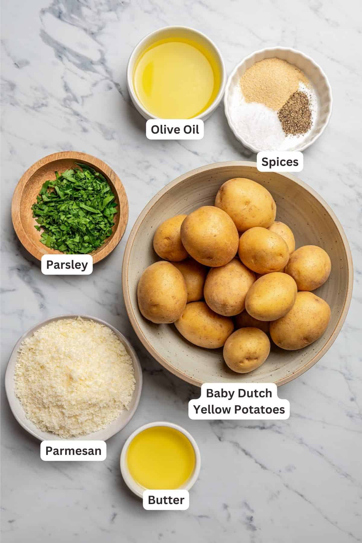 Ingredients for Parmesan Crusted Potatoes.
