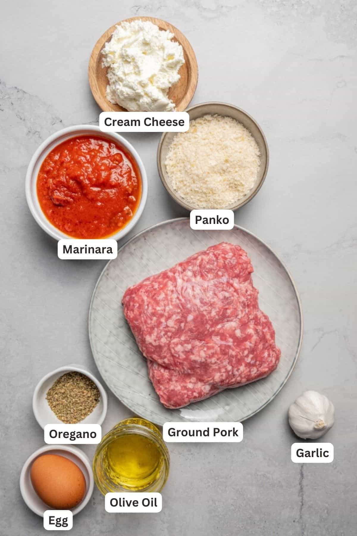 Ingredients for Pork Meatballs.