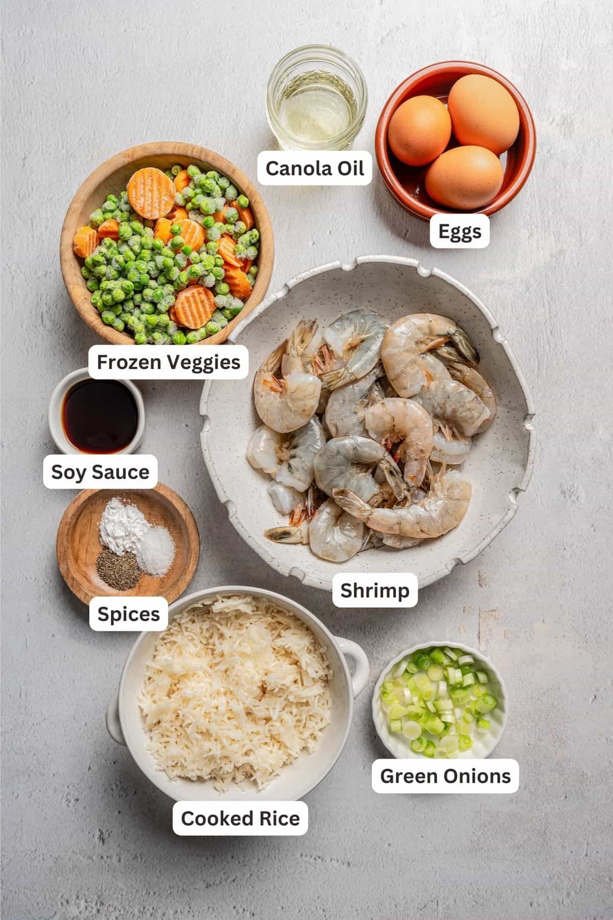 Ingredients for Shrimp Fried Rice.