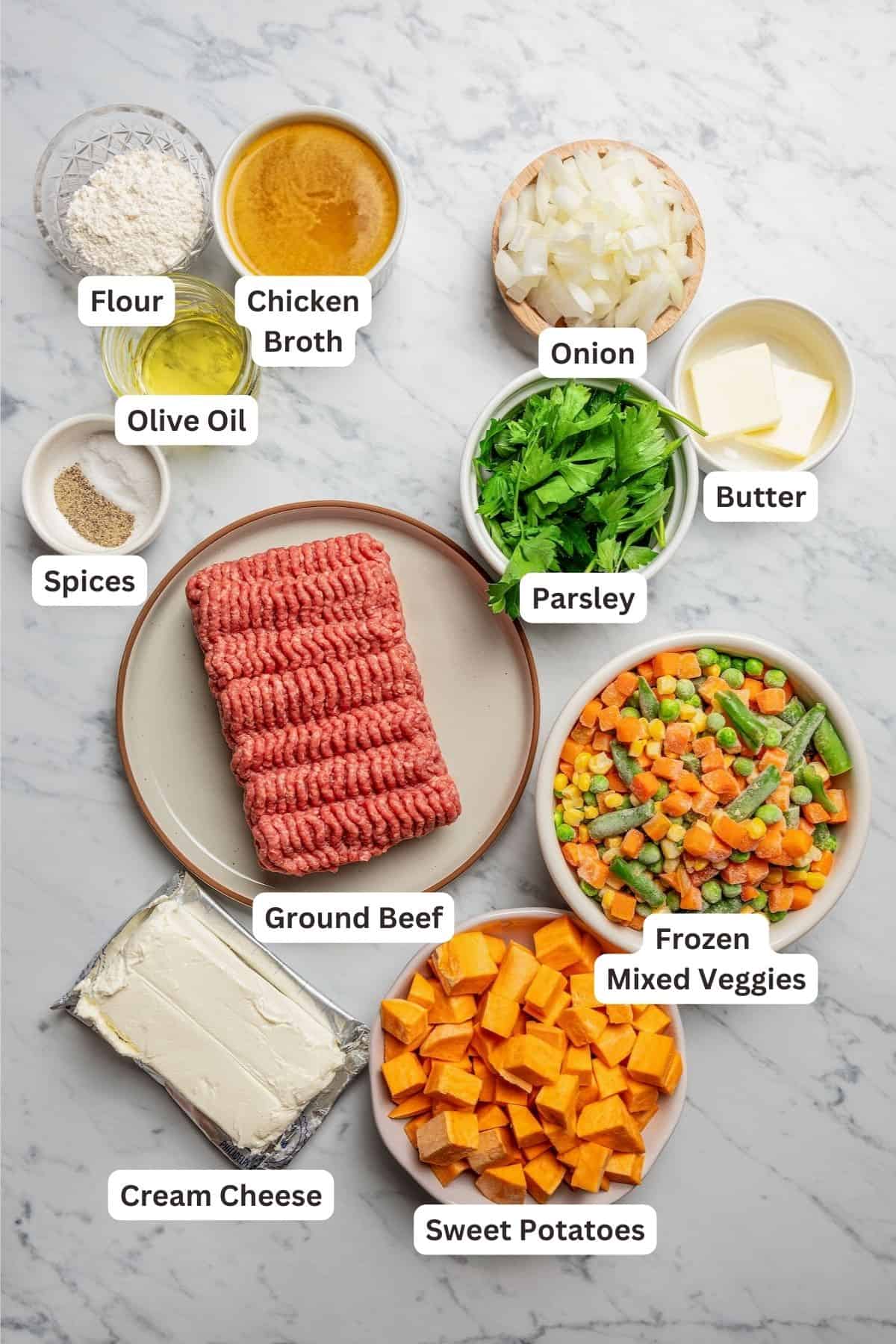 Ingredients for Sweet Potato Shepherd’s Pie.