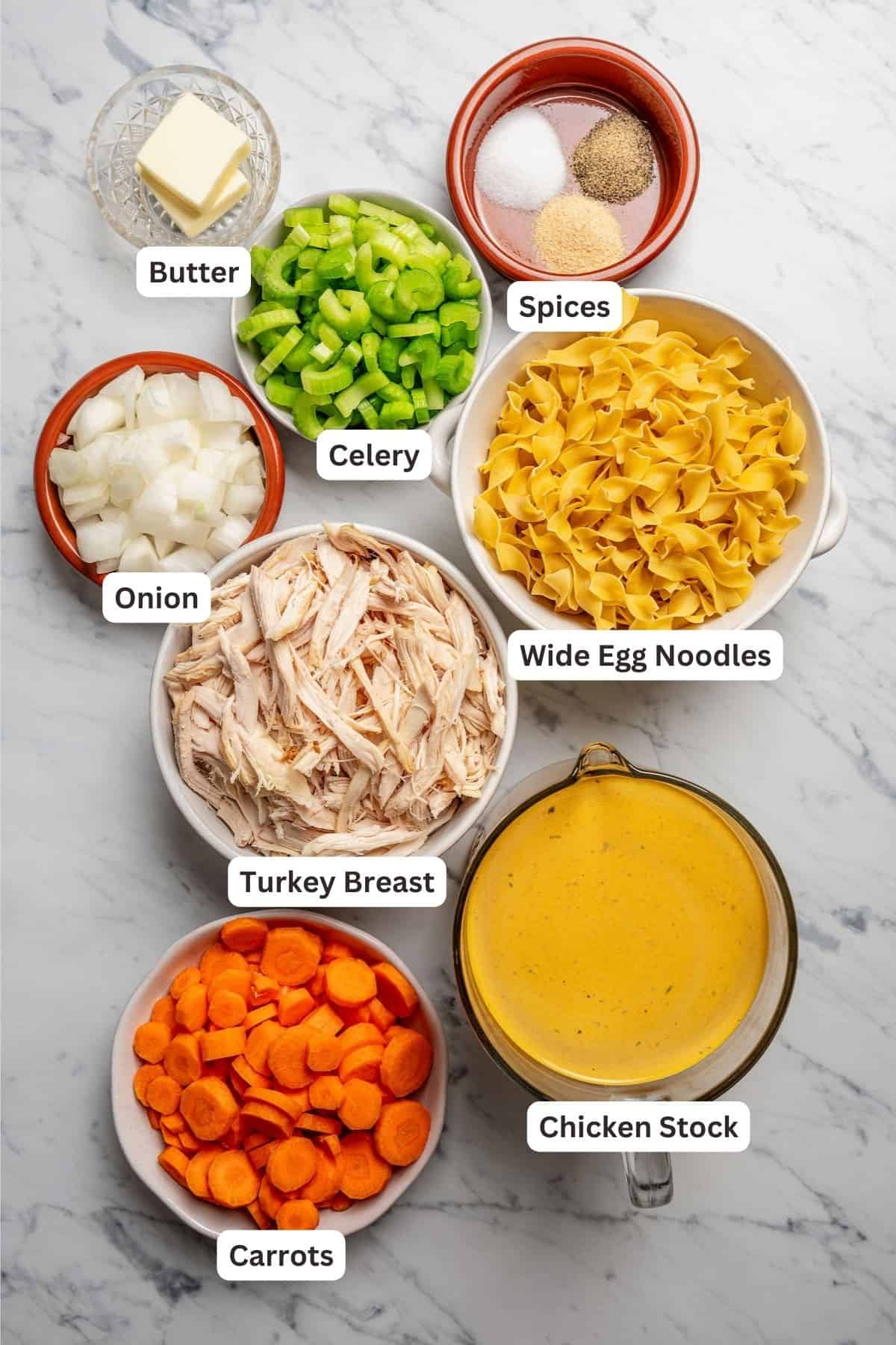 Ingredients for Turkey Noodle Soup.