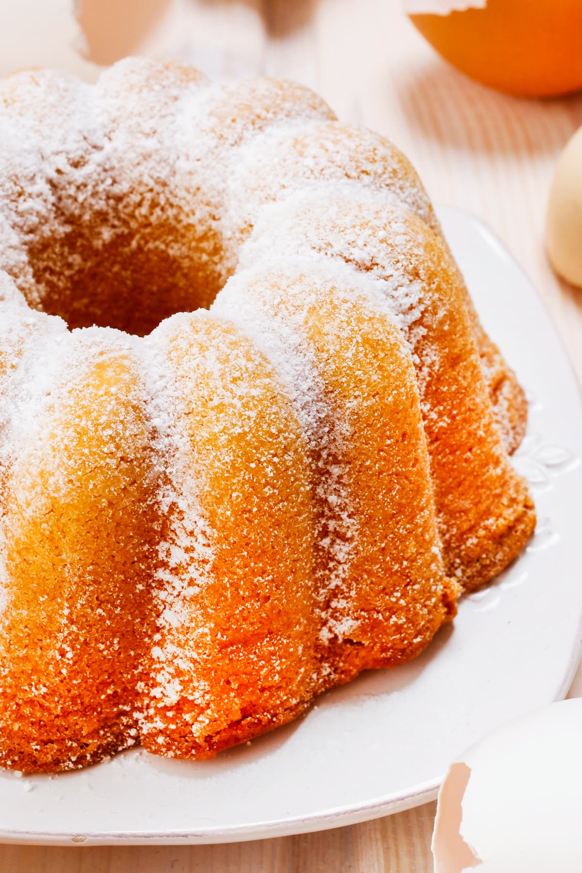 Traditional banana pound cake baked in a bundt pan.