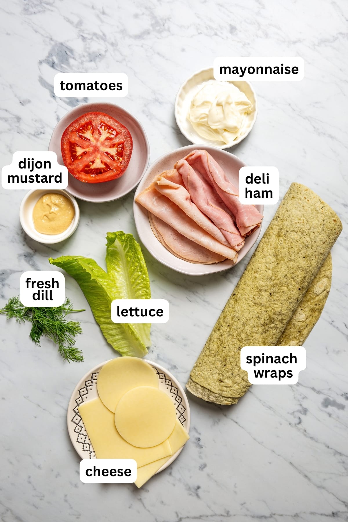 An image of all the ingredients for pinwheel sandwiches.