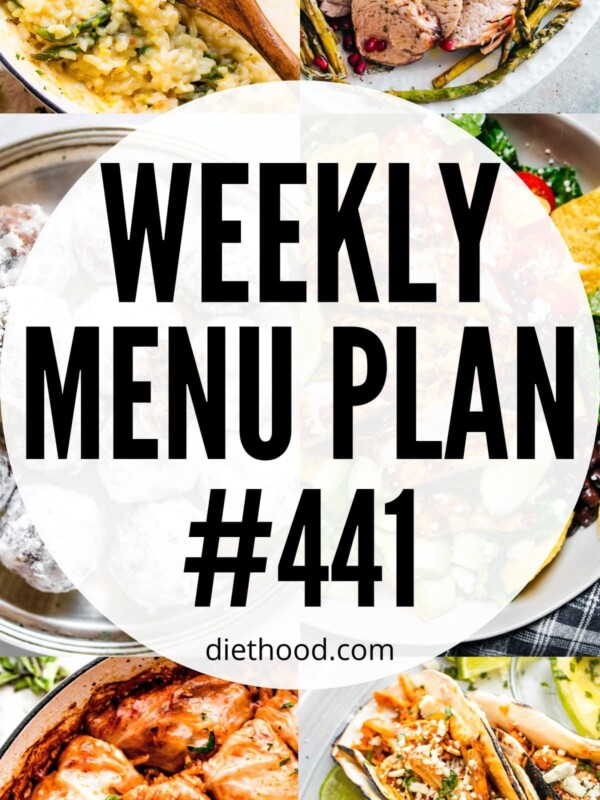 Weekly Menu Plan 441 six image collage Pinterest image.