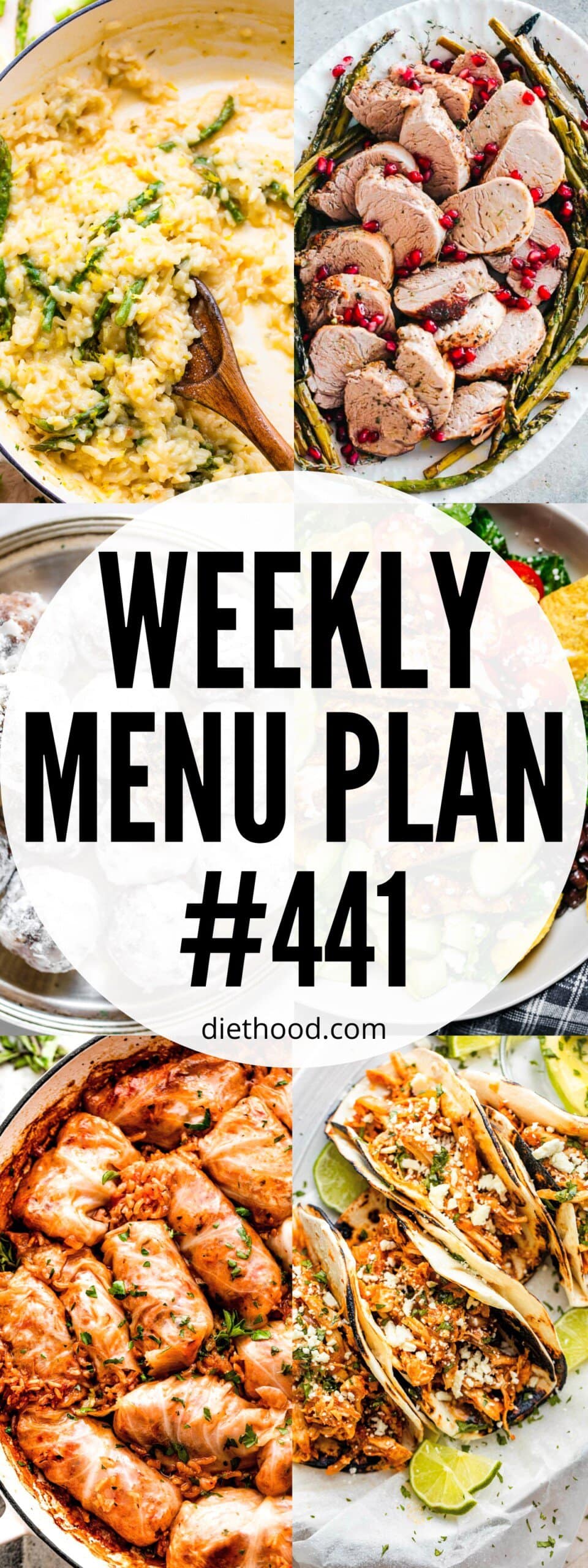 Weekly Menu Plan 441 six image collage Pinterest image.