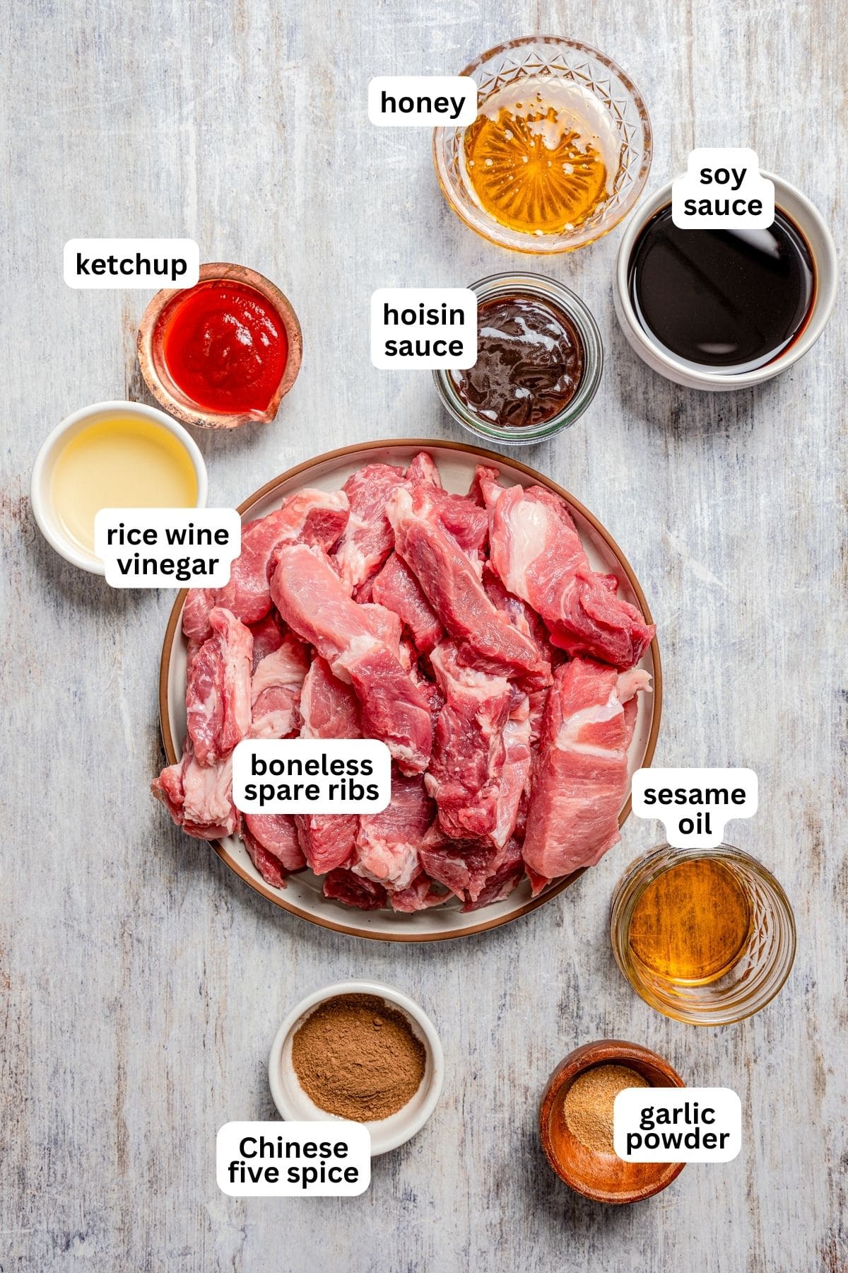 Ingredients for Chinese boneless spare ribs.
