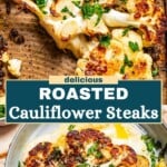 Roasted cauliflower steaks pinterest image.