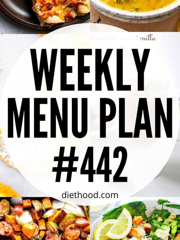 Weekly Menu Plan 442 six image collage Pinterest image.