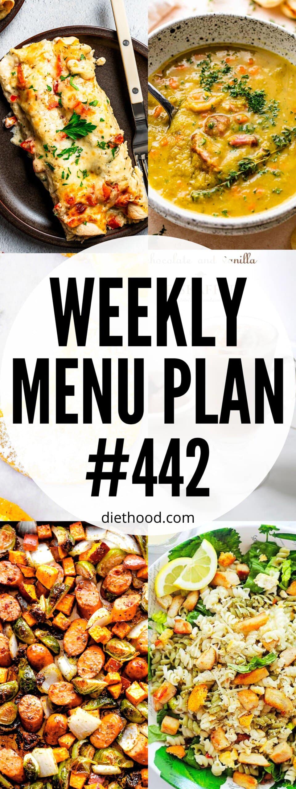 Weekly Menu Plan 442 six image collage Pinterest image.