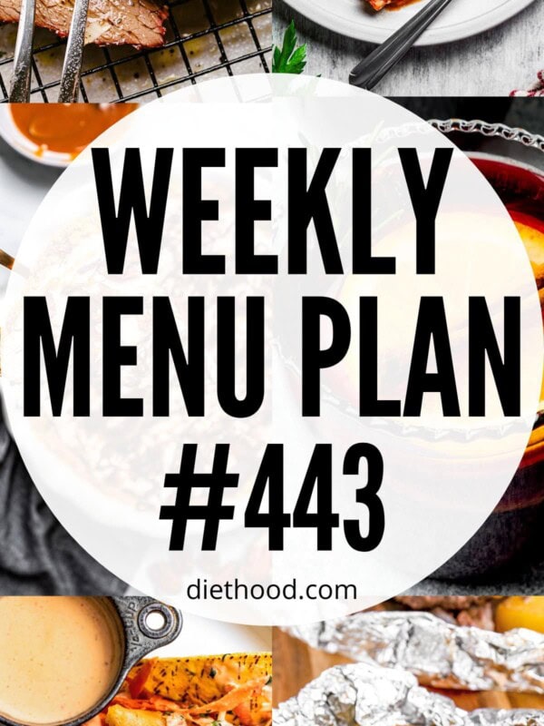 Weekly Menu Plan 443 six image collage Pinterest image.