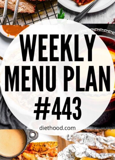 Weekly Menu Plan 443 six image collage Pinterest image.
