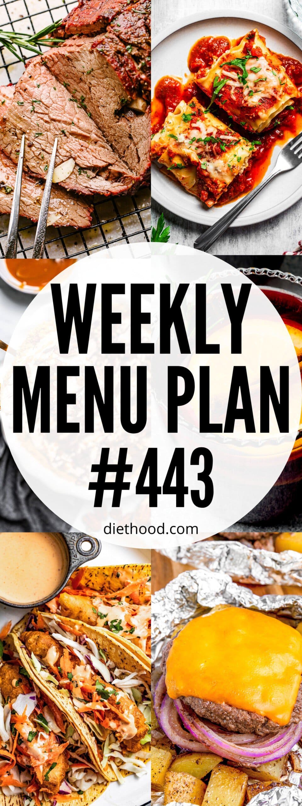 Weekly Menu Plan 443 six image collage Pinterest image.