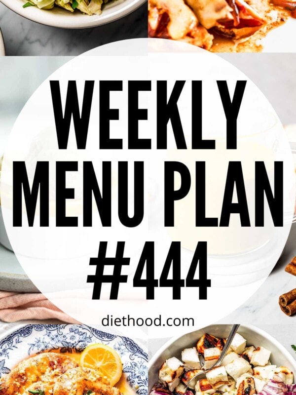 Weekly Menu Plan 444 six image collage Pinterest image.