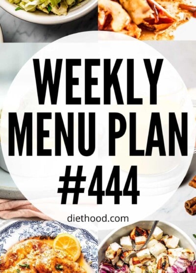 Weekly Menu Plan 444 six image collage Pinterest image.
