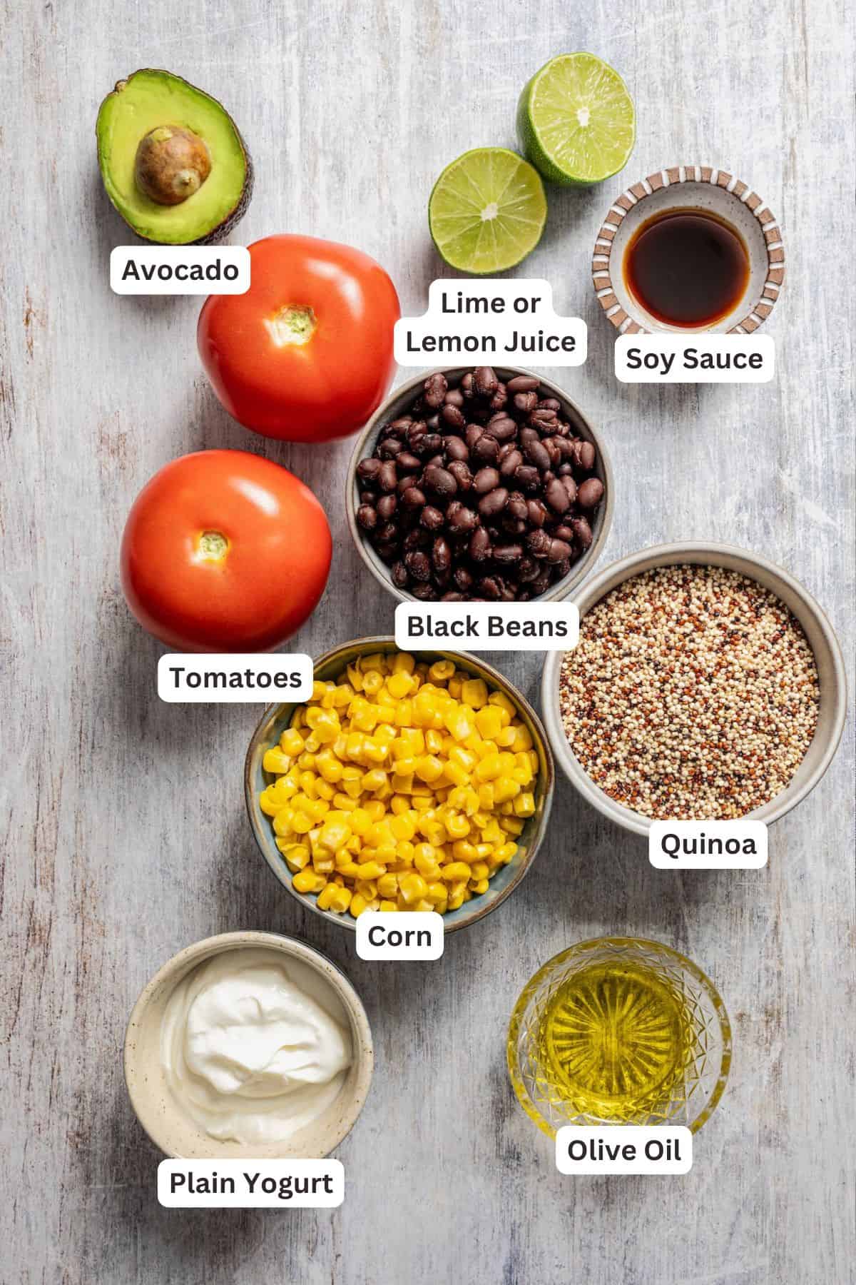 This quinoa Southwestern salad recipe is full of zesty flavor and great for meal prep. Drizzle on the creamy avocado dressing and dig in! Ingredients for Southwest Quinoa Salad.
