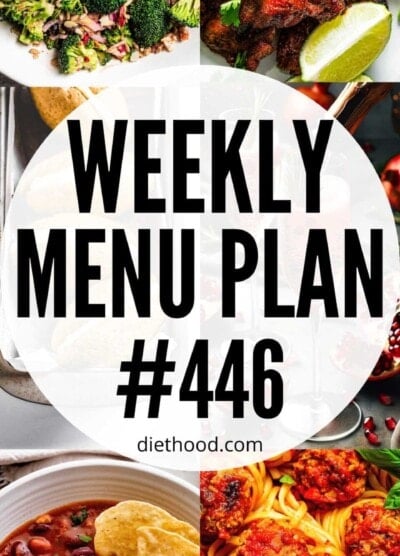 Weekly Menu Plan 446 six image collage Pinterest image.