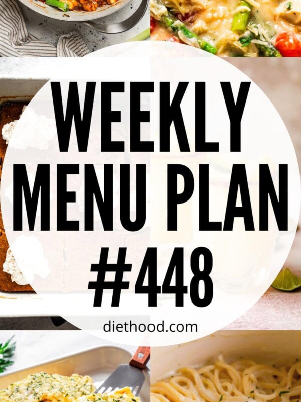 Weekly Menu Plan 448 six image collage Pinterest image.