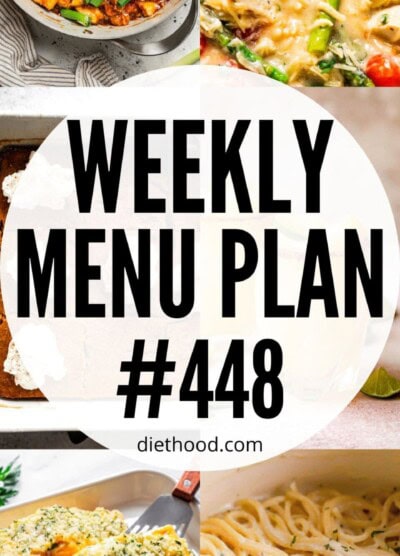 Weekly Menu Plan 448 six image collage Pinterest image.