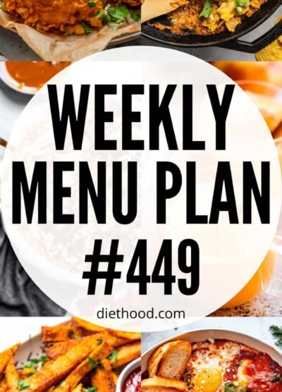 Weekly Menu Plan 449 six image collage Pinterest image.