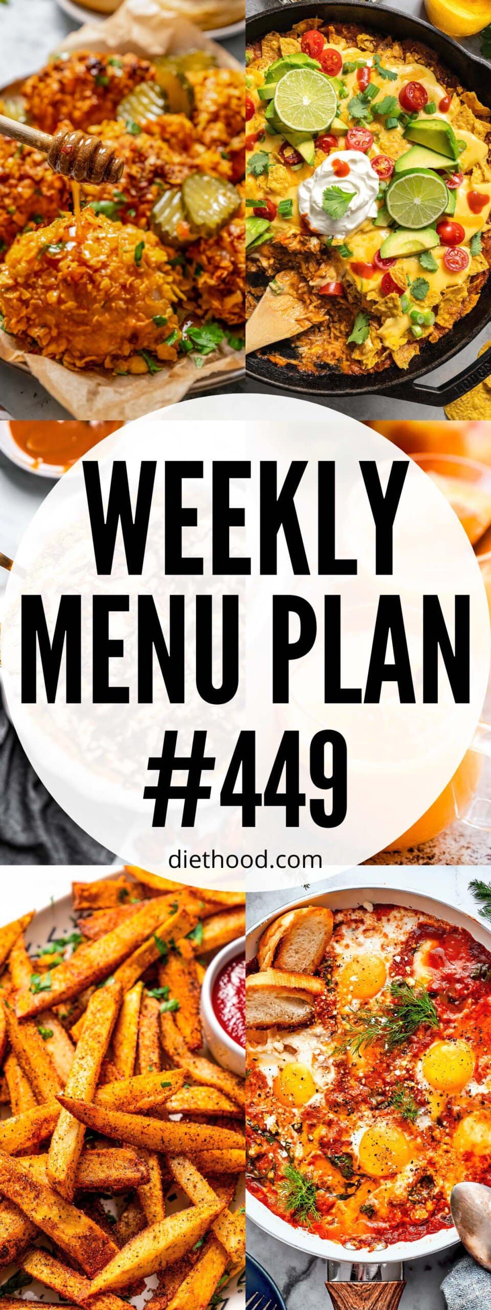 Weekly Menu Plan 449 six image collage Pinterest image.