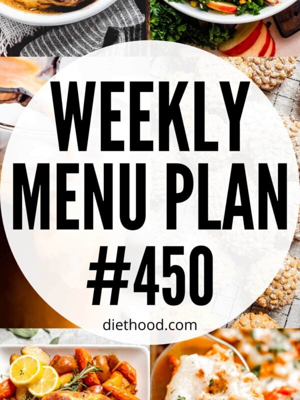 Weekly Menu Plan 450 six image collage Pinterest image.