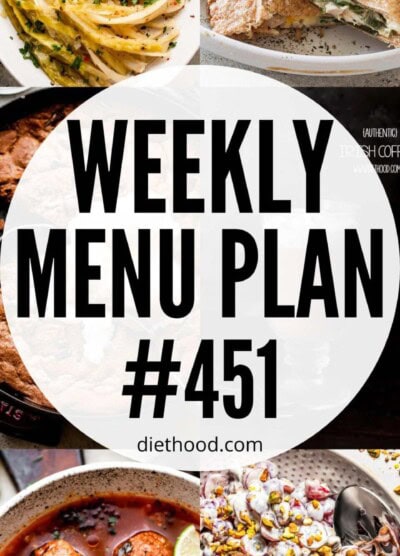 Weekly Menu Plan 451 six image collage Pinterest image.