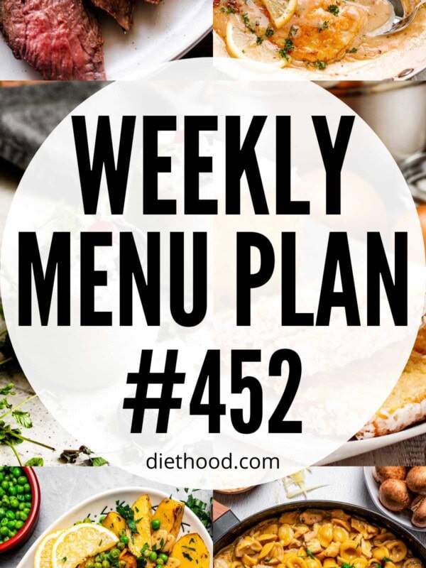 Weekly Menu Plan 452 six image collage Pinterest image.