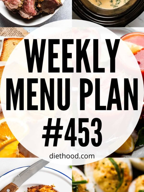 Weekly Menu Plan 453 six image collage Pinterest image.