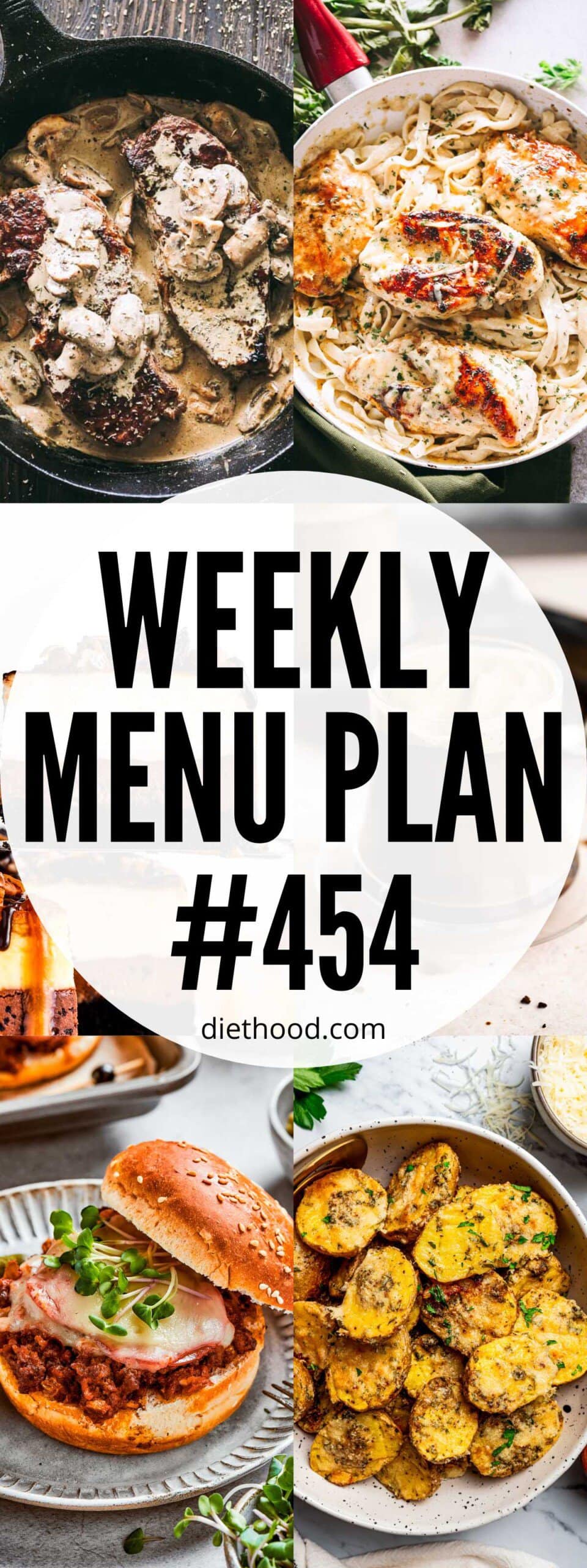 Weekly Menu Plan 454 six image collage Pinterest image.