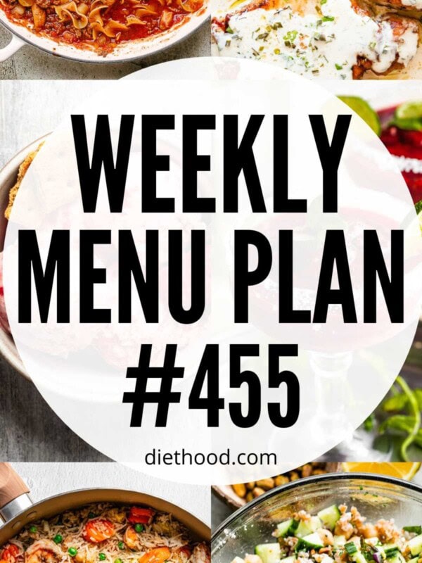 Weekly Menu Plan 455 six image collage Pinterest image.
