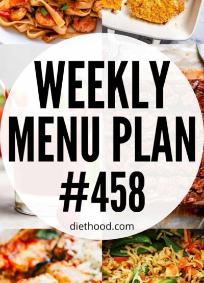 Weekly Menu Plan 458 six image collage Pinterest image.