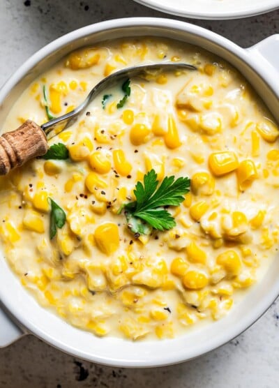 Creamed corn served in a bowl.