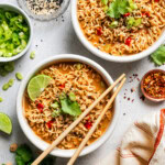Peanut butter ramen served in two bowls.