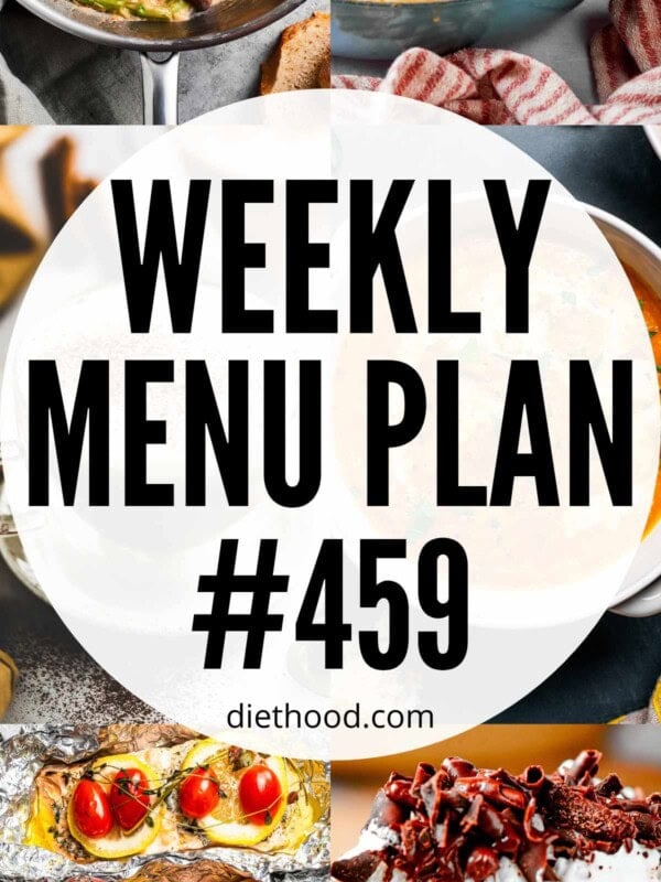 Weekly Menu Plan 459 six image collage Pinterest image.