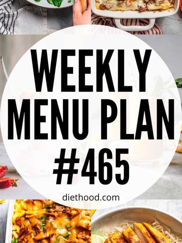 Weekly Menu Plan 465 six image collage Pinterest image.