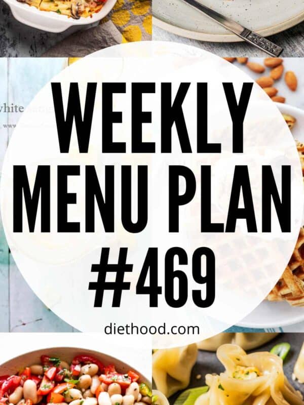 Weekly Menu Plan 469 six image collage Pinterest image.